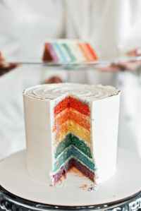 Photo by Mikhail Nilov on Pexels.com layer cake -- rainbow wedding cake